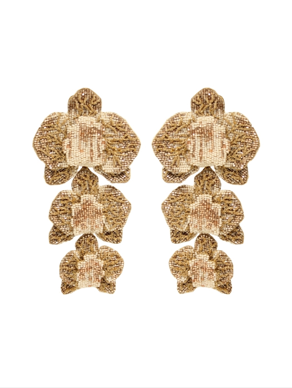 Deepa Gurnani Gold Beaded Orchid Flower Edyn Statement Earrings Anthropologie